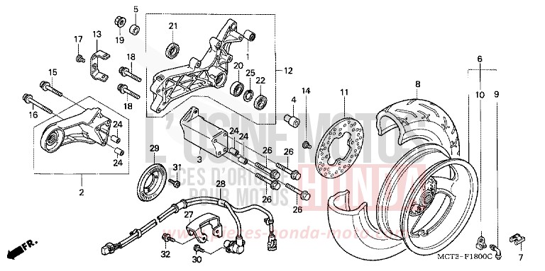 ROUE ARRIERE de SILVER WING PEARL GREAT BLUE (PB262) de 2003